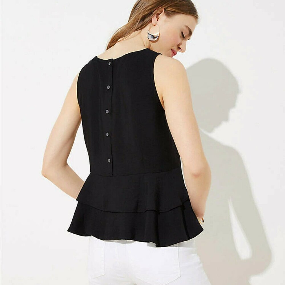 LOFT Tiered Button Back Shell Blouse - Black - Size XS